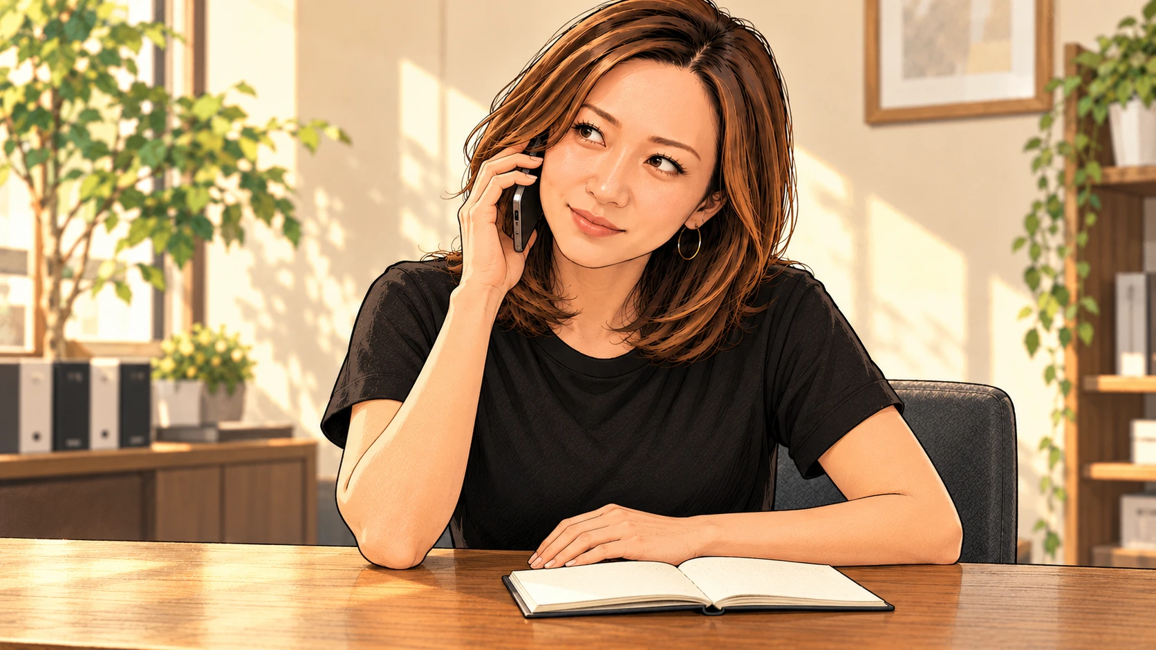 電話相談を受ける女性カウンセラーの新木